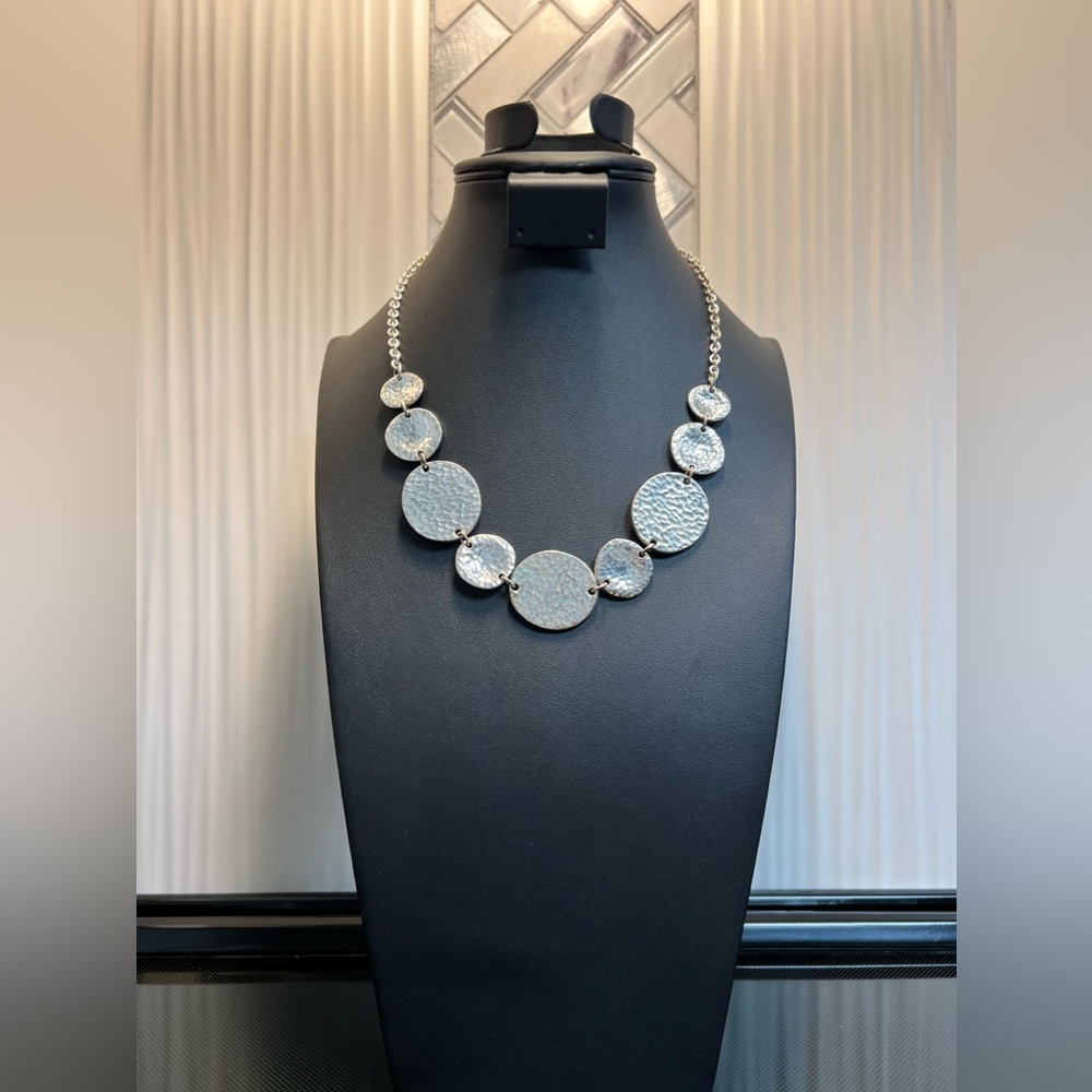 Hammered Metal Silver Tone Coin Necklace